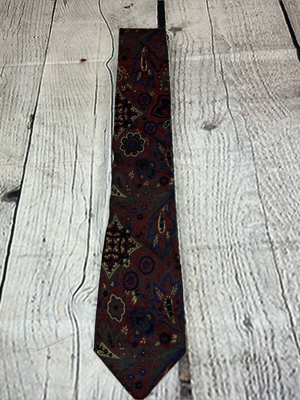 Vintage ETRO Paisley Wool Silk Mens Necktie Multicolor Made in USA
